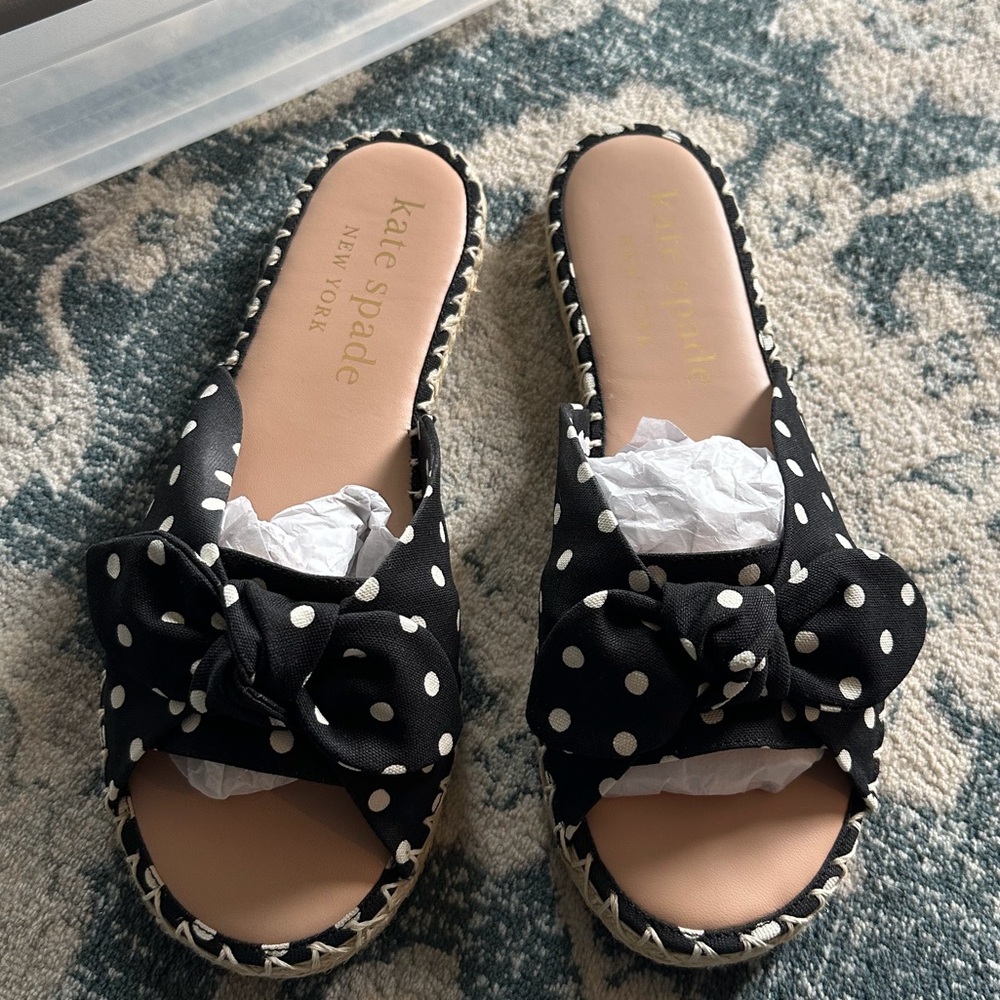 Kate Spade New York Saltie Shore Espadrille Slide Sandals Polka Dot Bow Size 11